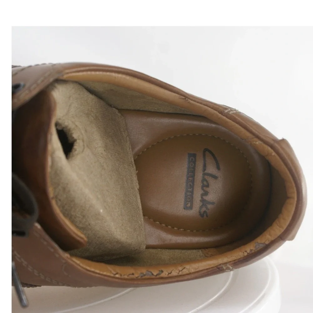 Clarks Collection Brown Leather Bicycle Toe Lace Up Oxfords Dress Casual 10.5